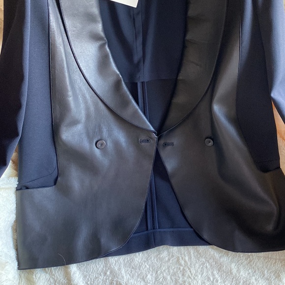 O’2nd Stunning Dark Blue Leather Like Combination Jacket New With Tags - Picture 12 of 14